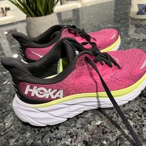 Women’s Clifton 8 HOKA Running Tennis Shoes blue graphite / ibis rose color